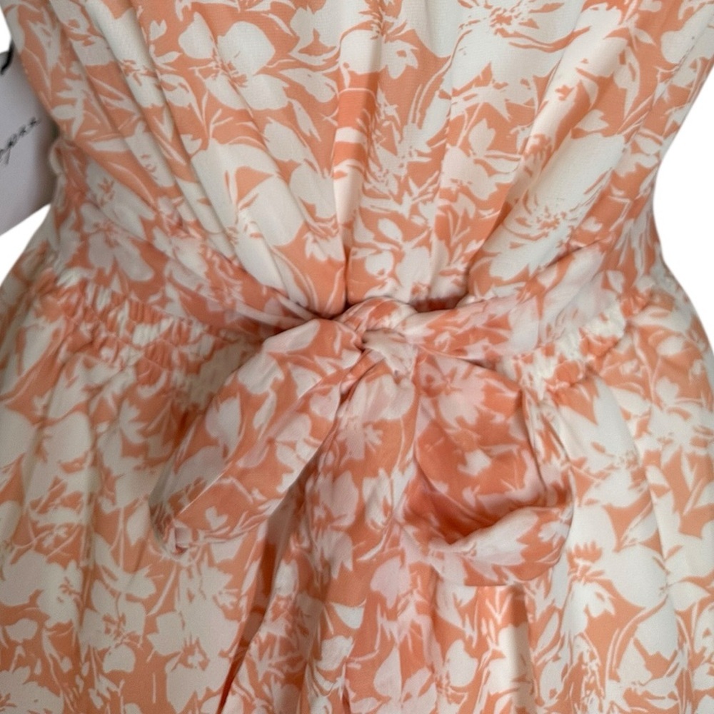 Japna Peach Floral Print V-Neck Tiered Ruffle Hem Sleeveless Dress Size M NWT - Picture 6 of 17